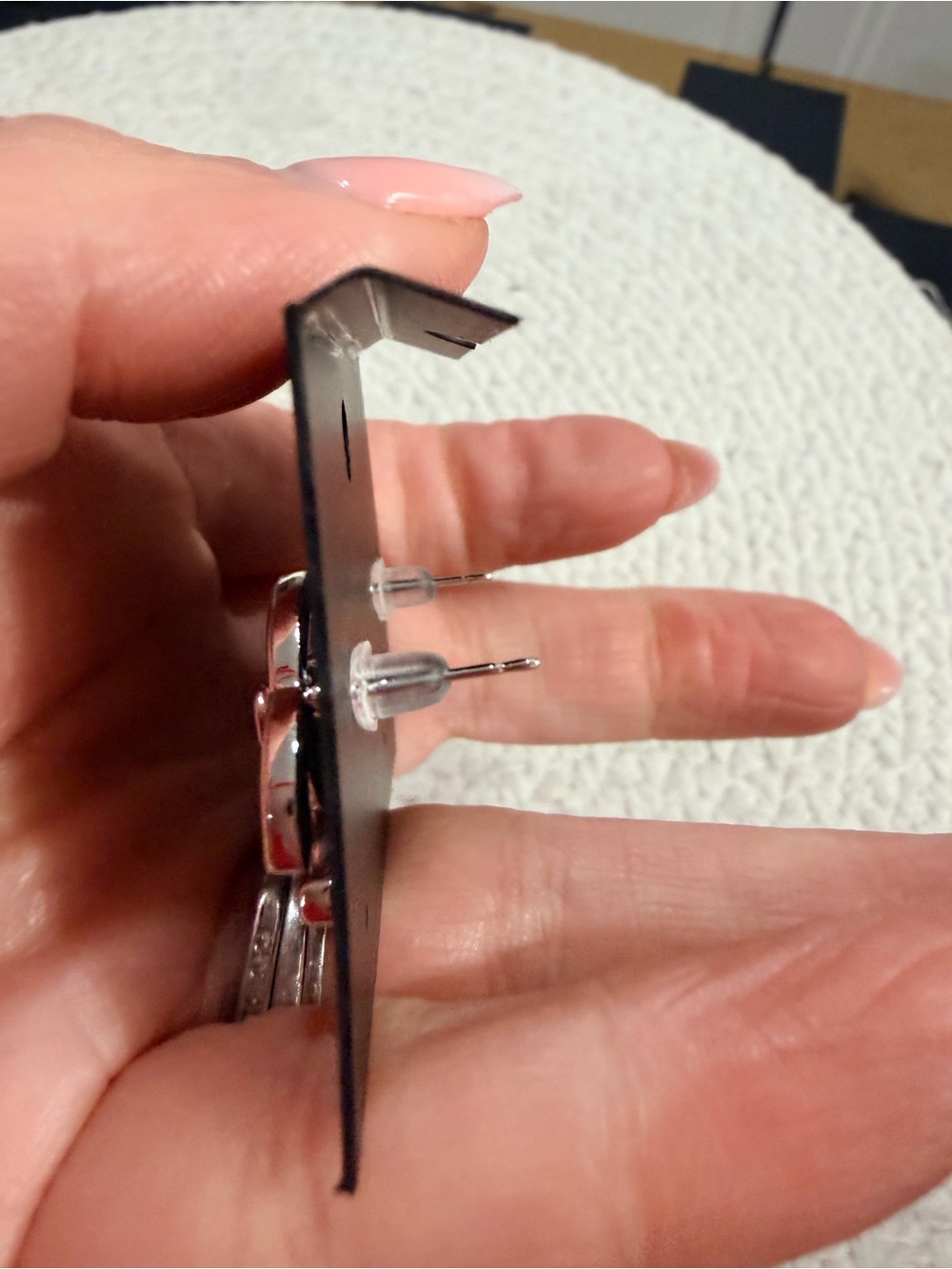 Silver-Tone Double CC Logo Earrings with White Mother of Pearl Inlay NEW - Picture 6 of 9
